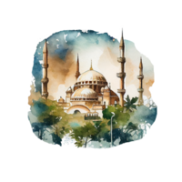 Beautiful Mosque Watercolor Design Illustration png