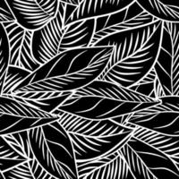 Monochrome leaves vintage engraved style seamless pattern Simple leaf background vector