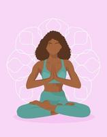 A girl in the lotus position does yoga, meditates, faceless style, vector illustration