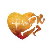 Running man with heart and cardiogram. Vector illustration. Eps 10.