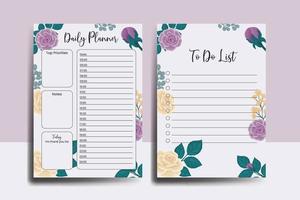 Planner To Do List Rose Flower Design Template vector