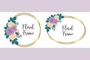 Floral Frame Rose Flower Design Template, Digital watercolor hand drawn vector