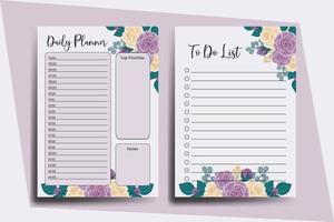 Planner To Do List Rose Flower Design Template vector