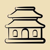 icono pagoda. edificio elementos. íconos en mano dibujado estilo. bueno para huellas dactilares, web, carteles, logo, sitio plan, mapa, infografía, etc. vector