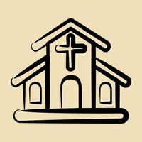 icono iglesia edificio elementos. íconos en mano dibujado estilo. bueno para huellas dactilares, web, carteles, logo, sitio plan, mapa, infografía, etc. vector