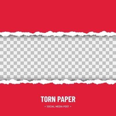 Red torn paper in middle with soft shadow