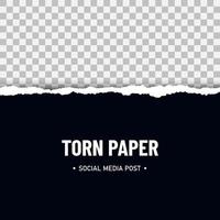 Black torn paper with soft shadow on transparent background vector