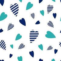 Navy vector seamless patterns wave heart. Cute nautical backgrounds. Endless summer vacation ocean template for wallpaper, pattern fills, web, surface textures, fabric, textile, package design, wrap