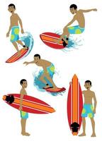 man character surfing set vector