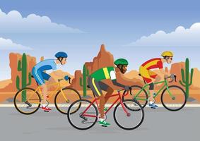 bicycle race in the road with desert background vector