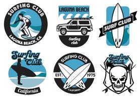 conjunto de surf Insignia diseño vector