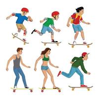 set of people with skateboard vector