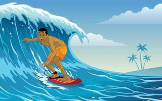 tablista jugando surf en olas vector
