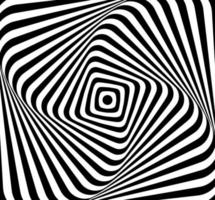 Black and white optical illusion distorted ripple wave effect square lines spiral vector background