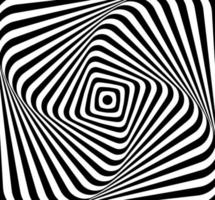 Black and white optical illusion distorted ripple wave effect square lines spiral vector background