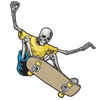 Skull skateboarder jumping in action vector