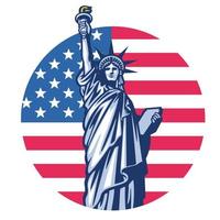 liberty statue with united states flag background vector