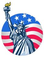 statue of liberty with USA flag as background vector