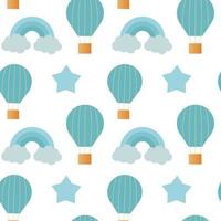 Seamless pattern with blue stars, rainbow and ballon vector