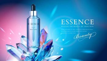 Elegant essence ads with clear crystal element on glitter background in 3d illustration vector