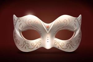 Isolated romantic silver mask with golden curved line and red gem, 3d illustration vector