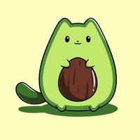 Avocado cat with a nut in its mouth. vector