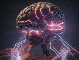 humano brillante cerebro árbol con sinapsis, sondeo el lo más hondo explorar el fronteras de tecnología extendido neural red, yo cuidado y mental salud positivo pensamiento, creativo mente, generativo ai foto