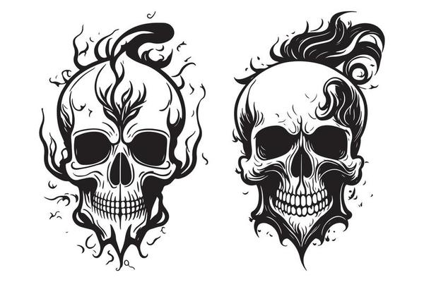 Skull with fire and smoke effect simple tattoo design black outline vector on white background 22936964 Vector Art at Vecteezy