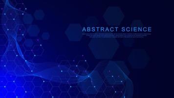 Abstract hexagonal molecule with particles background for scientific, medicine, chemistry, chemical, science and technology backdrop. Vector illustration.