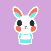 Cute kawaii rabbit character sticker, vector illustration minimalism, pastel colors.