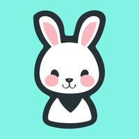 Cute kawaii rabbit character sticker, vector illustration minimalism, pastel colors.