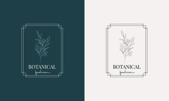 Minimal feminine botanical floral branch and logo. Hand-drawn wedding herb, home plant with elegant leaves. Botanical rustic trendy greenery vector