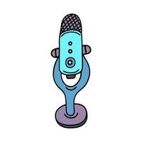 Microphone vector icon. Device for podcast, stream, karaoke, radio, asmr. Simple doodle isolated on white. Flat cartoon mic. Bright clipart for logo, apps, web, recording studio design