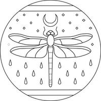 Simple clipart style dragonfly in the stars and rain icon vector