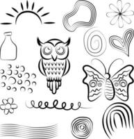 Abstract Hand Drawn Outline Shapes. Clipart Graphics Bundle Set Illustration vector