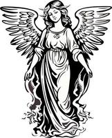 Black and White Female Angel Illustration vector