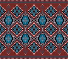 Ethnic folk geometric seamless pattern in red and blue tone in vector illustration design for fabric, mat, carpet, scarf, wrapping paper, tile and more