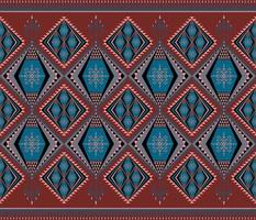 Ethnic folk geometric seamless pattern in red and blue tone in vector illustration design for fabric, mat, carpet, scarf, wrapping paper, tile and more