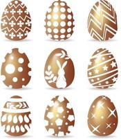 Set of Gold easter eggs with the pattern set isolated on white background. Vector illustration.