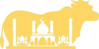 idul adha decoration design, mosque with cow in background vector