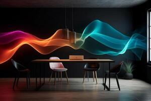 simple neon background featuring an abstract wallpaper design with a wavy ribbon and a colorful gradient, photo