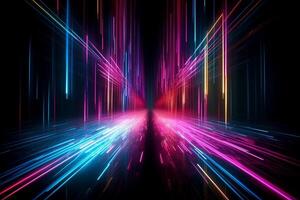 pink and blue neon lines radiating a luminous glow in the ultraviolet spectrum. The cyber space and laser show elements create a dynamic and futuristic ambiance,AI Generative photo
