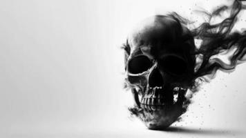 Black skull and smoke isolated on white background. Motion. video