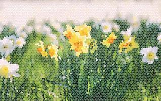 Stained glass, vitrage image of daffodils in spring. Seasonal, decorative and floral concept photo