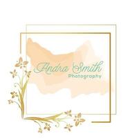 watercolor photography logo with floral frame vector logo