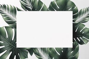 Tropical leaves frame with copy space for wedding invitations. photo