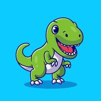 Cute Dino Smiling Cartoon Vector Icon Illustration. Animal Wildlife Icon Concept Isolated Premium Vector. Flat Cartoon Style
