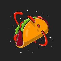 Taco Cartoon Planet Vector Icon Illustration. Food Space Icon Concept Isolated Premium Vector. Flat Cartoon Style