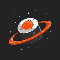 Salmon Sushi Planet Cartoon Vector Icon Illustration. Food Space Icon Concept Isolated Premium Vector. Flat Cartoon Style