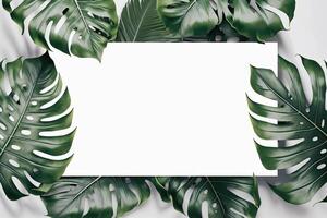 Tropical leaves frame with copy space for wedding invitations. photo